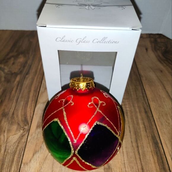 Classic Glass Collections Round Sphere Large Multicolor Glass Ornament 3½in - Picture 1 of 5